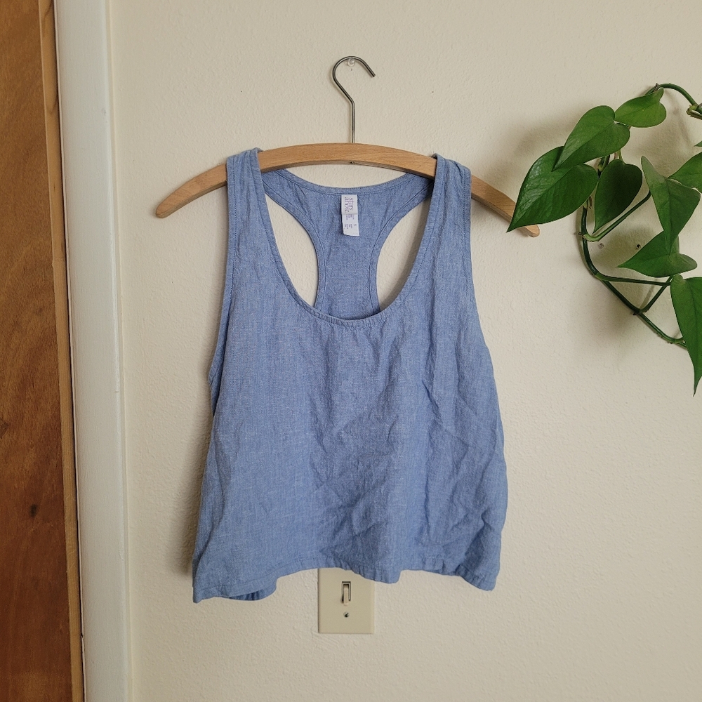 Stars Above | Blue Linen Copped Tank Top